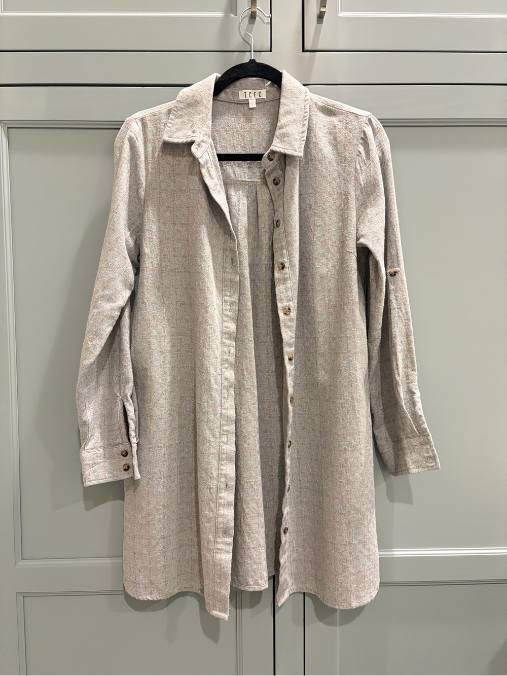 TCEC Ecru Button-Front Long Shirt Jacket